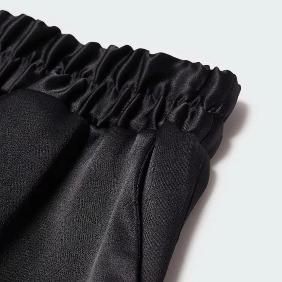 MNG MANGO Bright Elastic Waist Satin Pants in Black - Picture 5 of 12